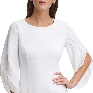 DKNY Women's Sheath with 3/4 Chiffon Sleeve Dress, White Size 16